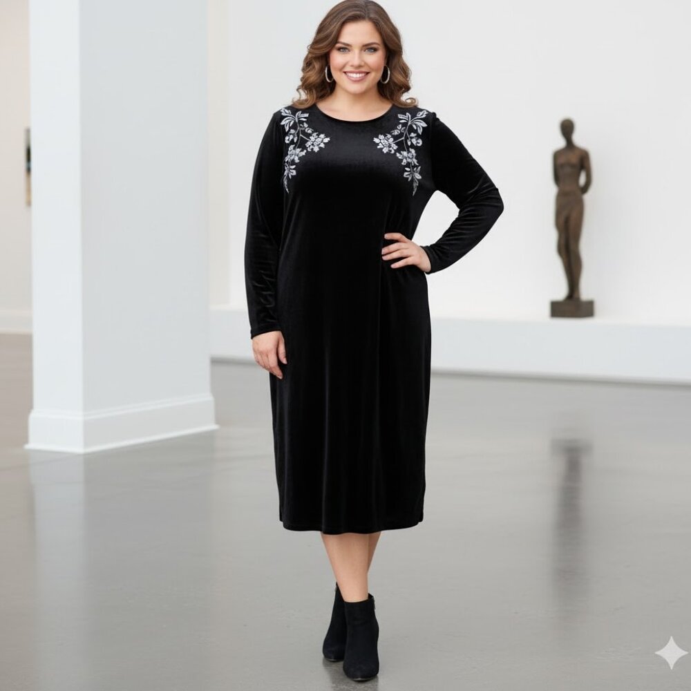 Nwot Eloquii black velvet dress knee length size20
